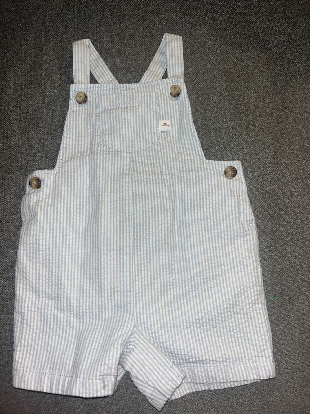 Tommy Bahama Blue & White Striped Seersucker Short Overalls